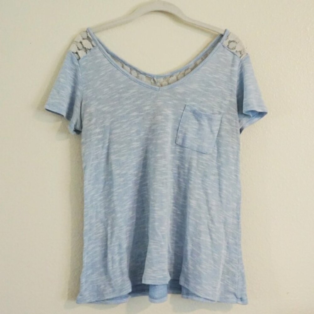 Light Blue T-Shirt with Lace Back